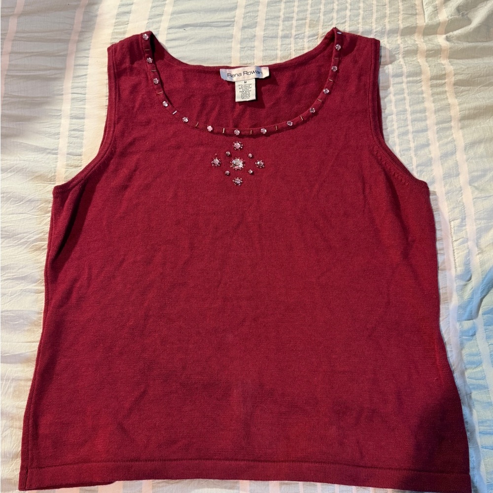 Rena Rowan Women's Burgundy Embellished Tank Top
